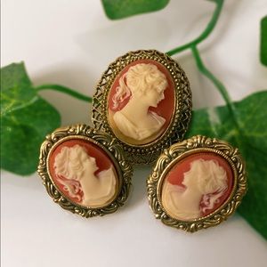 Victorian Style Cameo Brooch & Earring Set